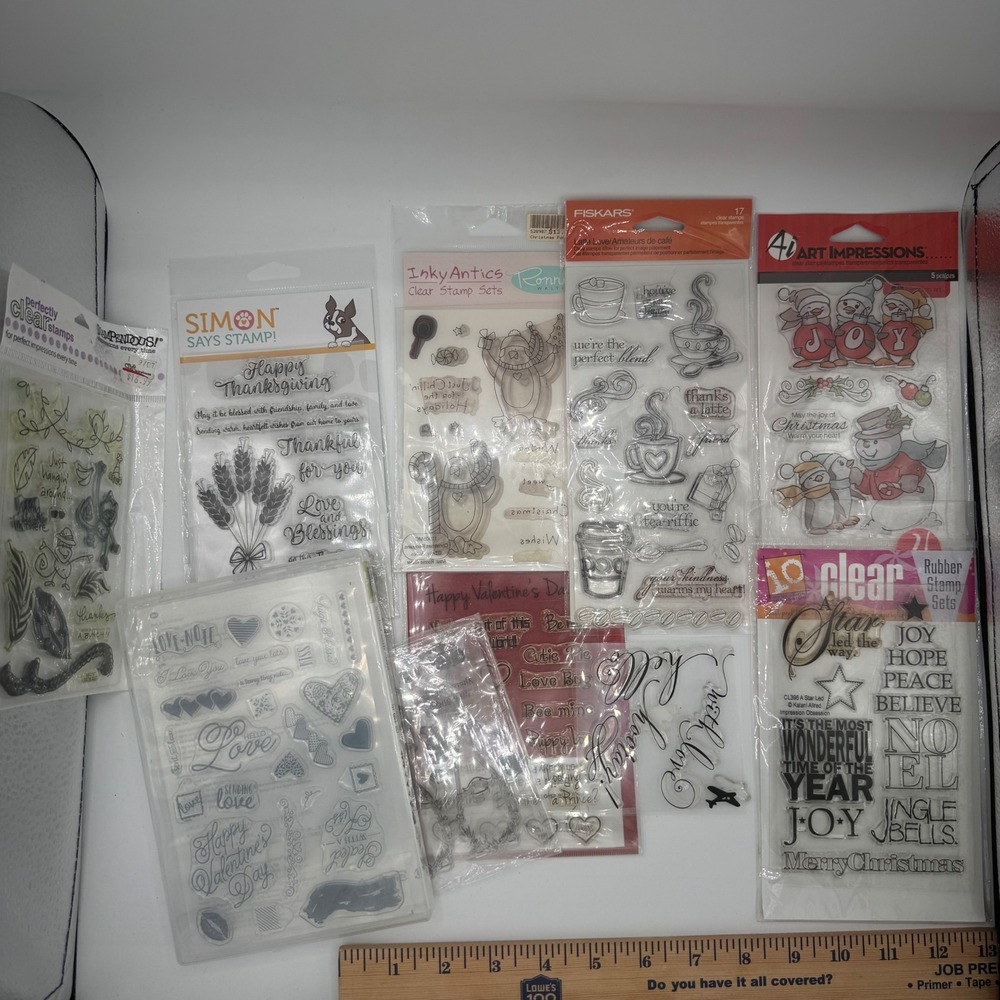 Mixed Clear Stamp Lot Simon Says Stamp Fiskars Art Impressions Holiday Gnomes